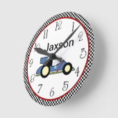 Horloge Ronde Personnalized Checkerboard Race Car #2 Clock (Angle)