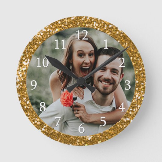 Horloge Ronde Personnalized Gold Glitter Frame (Recto)