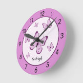 Horloge Ronde Personnalized Purple Butterfly Round Clock (Angle)