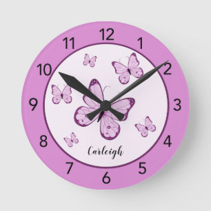 Horloge Ronde Personnalized Purple Butterfly Round Clock