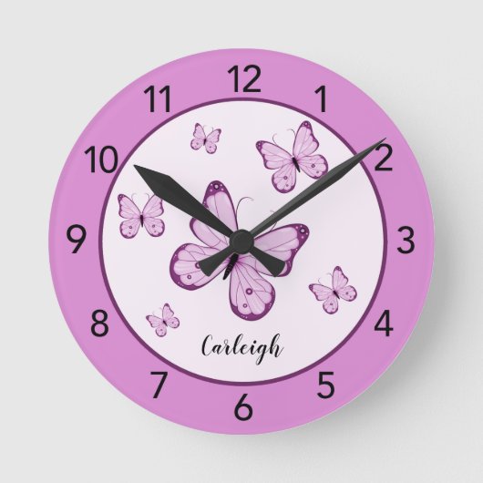 Horloge Ronde Personnalized Purple Butterfly Round Clock (Recto)