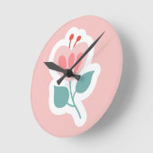 Horloge Ronde Pétale de fleur rose pastel avec tige (Angle)