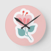 Horloge Ronde Pétale de fleur rose pastel avec tige (Recto)
