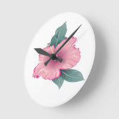 Horloge Ronde Pétales fleuris de fleurs aux feuilles verts (Angle)