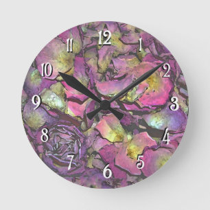 Horloge Ronde Pétales rose lavande Aquarelle
