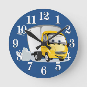 Horloge Ronde Petit Camion Cartoon Jaune pour enfants !