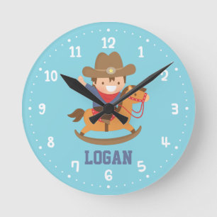 Horloge Ronde Petit cowboy sur la pièce de garçons de cheval de