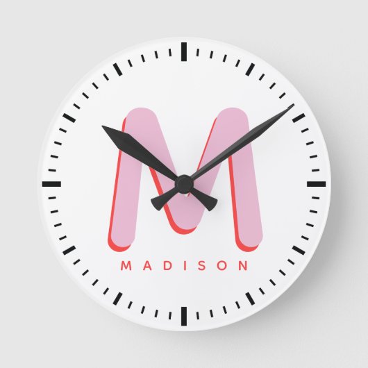 Horloge Ronde Petit Cute Fun Custom Nom 3D Monogram (Recto)