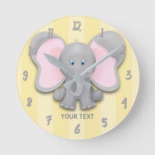 Horloge Ronde Petit éléphant jaune et gris pour nurserie personn