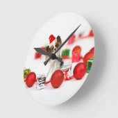 Horloge Ronde Petit Papillon Chien Noël Santa Hat (Angle)