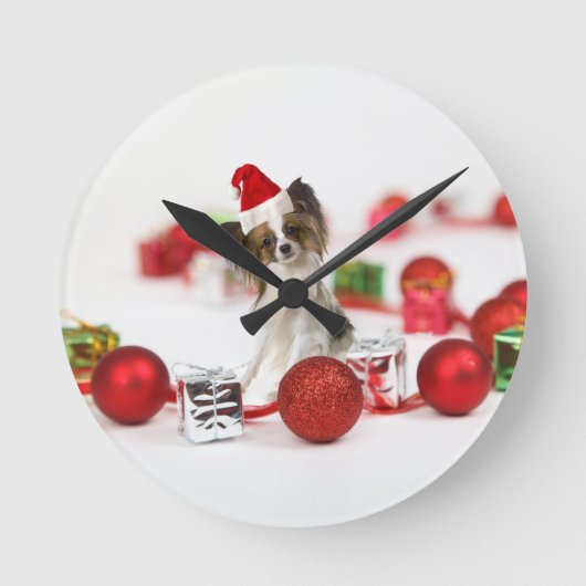 Horloge Ronde Petit Papillon Chien Noël Santa Hat (Recto)