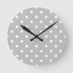 Horloge Ronde Petit pois - blanc sur gris-clair