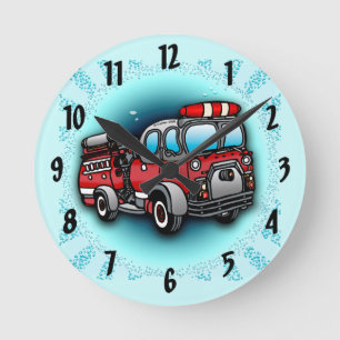 Horloge Ronde Petit pompier de camion de pompiers d'eau