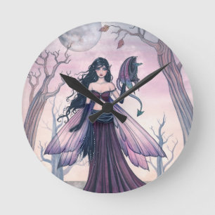 Horloge Ronde Petite bête Purple Fairy et Dragon Fantasy Art