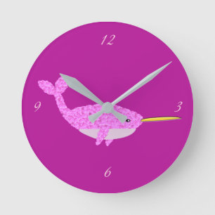 Horloge Ronde Petite fille rose Narwhal Nursery