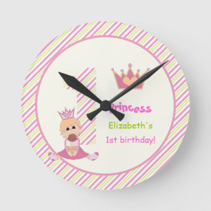 Horloge Ronde Petite princesse et couronne filles 1er anniversai