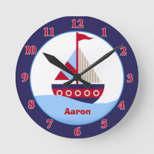 Horloge Ronde Petite voilier Monture Personnalisée (Marine)
