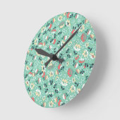 Horloge Ronde Petites fleurs (vert) (Angle)