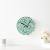 Horloge Ronde Petites fleurs (vert) (Maison)