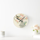Horloge Ronde Petits oiseaux perchés sur une branche et sur une (Maison)