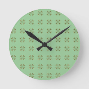 Horloge Ronde Peu de fleurs d'or sur la menthe