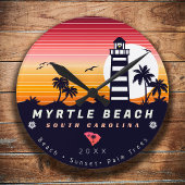 Horloge Ronde Phare de Myrtle Beach SC Retro Sunset Souvenirs