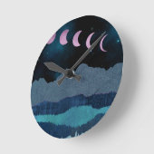 Horloge Ronde Phases de lune rose Paysage (Angle)