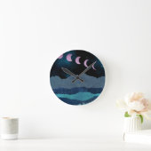 Horloge Ronde Phases de lune rose Paysage (Maison)