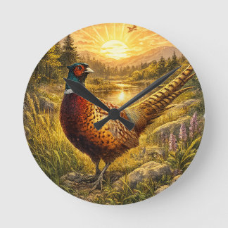 Horloge Ronde Pheasant Sunset Hunting Bird Wildlife Gift