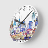Horloge Ronde Philadelphie couleur Sketch cadenas mural (Angle)