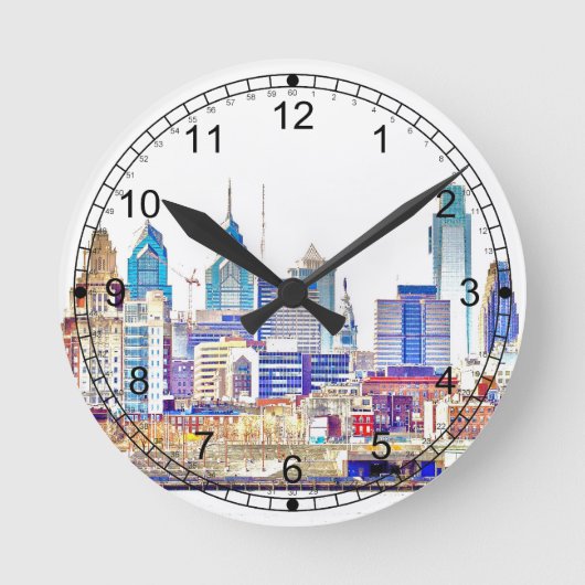 Horloge Ronde Philadelphie couleur Sketch cadenas mural (Recto)