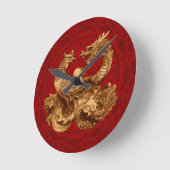 Horloge Ronde Phoenix et Dragon - en rouge (Angle)