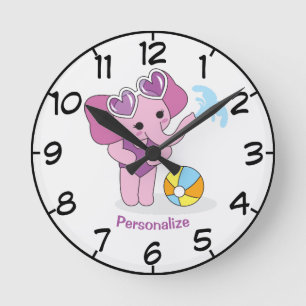 Horloge Ronde Photo de Cute & Adorable Purple Baby Elephant