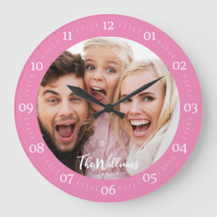 Horloge Ronde Photo de famille avec script moderne Grande horlog
