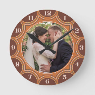 Horloge Ronde Photo de famille Western Orange Sunburst Personnal