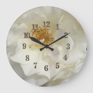 Horloge Ronde Photo de fleur de rose blanche avec nom Grande Flo