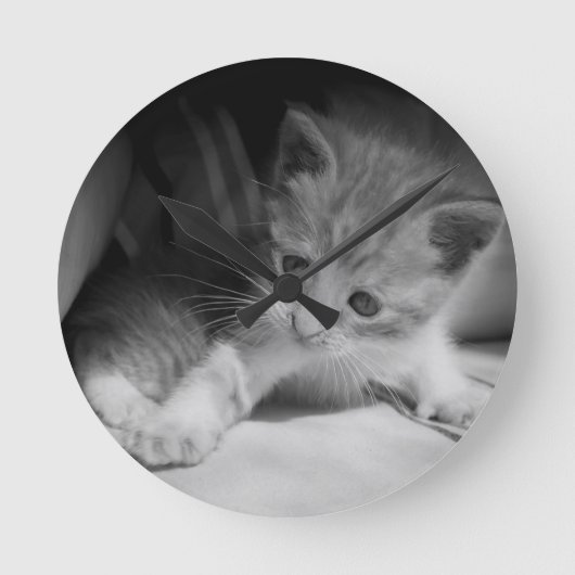 Horloge Ronde Photo de Kitten noir et blanc (Recto)