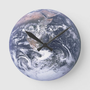 Horloge Ronde Photo de la Terre complète en marbre bleu classiqu
