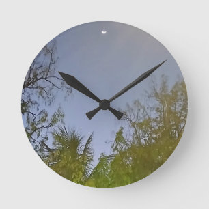 Horloge Ronde Photo de lune croissante dans le ciel du soir