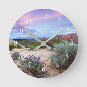 Horloge Ronde Photo de paysage de fleurs sauvages de lever de