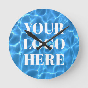 Horloge Ronde Photo de piscine Aqua Blue pour votre logo