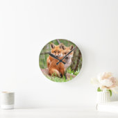 Horloge Ronde Photo de renardeaux roux adorables assis ensemble (Maison)
