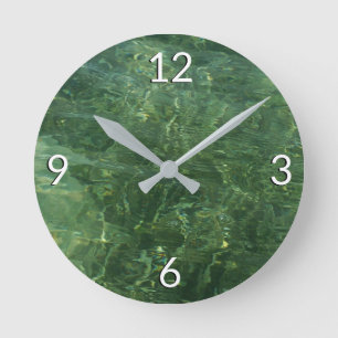Horloge Ronde Photo d'eau sur la pelouse marine II (Bleu et Vert