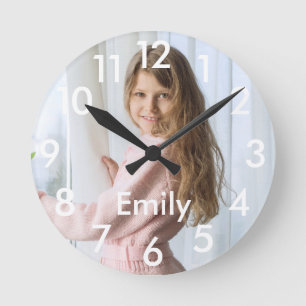 Horloge Ronde Photo et nom personnalisés moderne