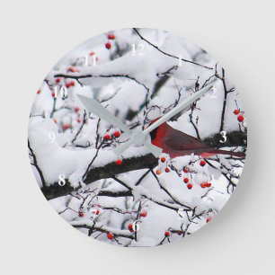 Horloge Ronde Photo Red Cardinal Snow Tree