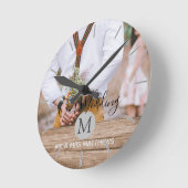 Horloge Ronde Photo Rustic Collage Monogram NEWLYWEDS WEDDING (Angle)