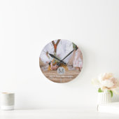 Horloge Ronde Photo Rustic Collage Monogram NEWLYWEDS WEDDING (Maison)