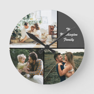 Horloge Ronde Photo Three Collage Custom Large Clock