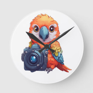Horloge Ronde Photographe Tropical Safari Parrot Macaw