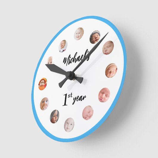 Horloge Ronde Photos du 1er anniversaire de bébé garçon 12 mois (Angle)